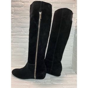 BCBGeneration Black Suede Leather Wedge Heeled Knee High Boots